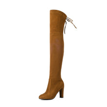 Over The Knee Boots PU leather Square High Heel Women Shoes