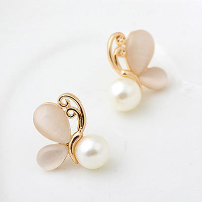 Butterfly Stud Gold Opal Earrings for Women