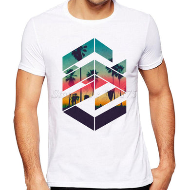 Summer Fashion Geometric Sunset beach Design T Shirt for Men
