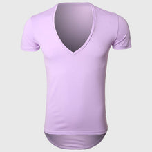 Deep V Neck Short Sleeve Muscle Fit T-Shirt for Men