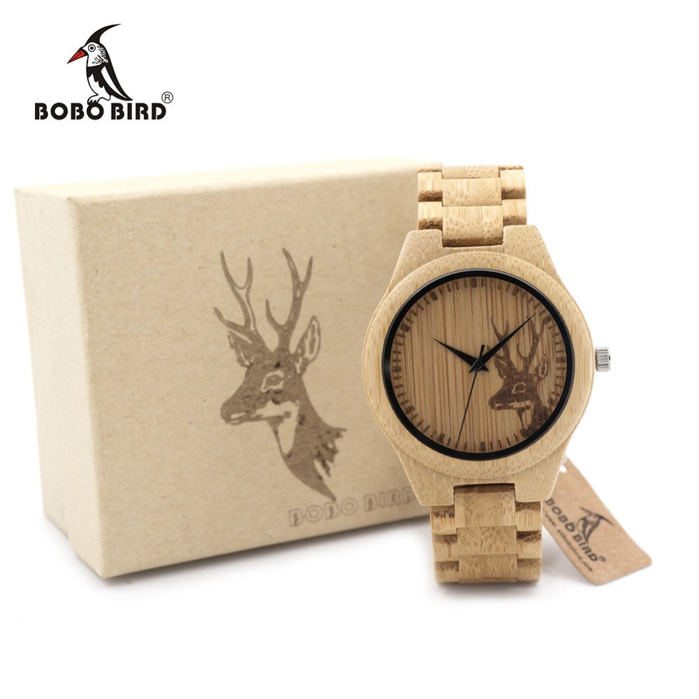 BOBO BIRD Bamboo Wooden Watch for Men - Elk Deer Head Story Designer