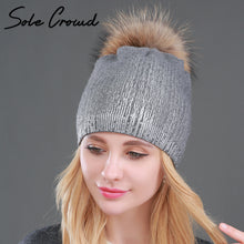 Women fashion bronzing silver knitted hats winter warm double layer caps