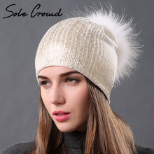Women fashion bronzing silver knitted hats winter warm double layer caps