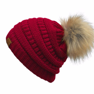 2017 Hot Double Layer Fur Ball Cap Pom Poms Winter Hat for Women Girls Hat Knitted Cap Cap Thick Cap Knitted hat
